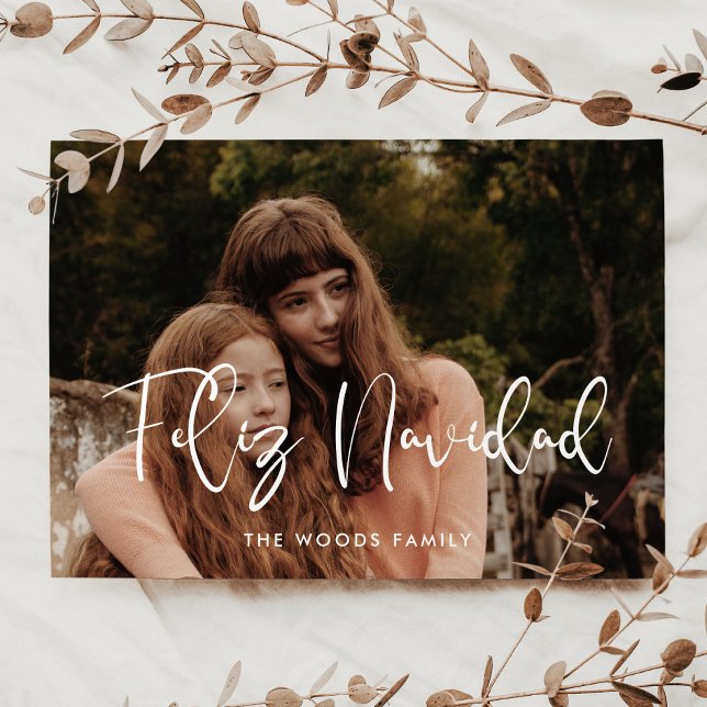Modern Whimsical Feliz Navidad julfoto Julkort (Skapare uppladdad)