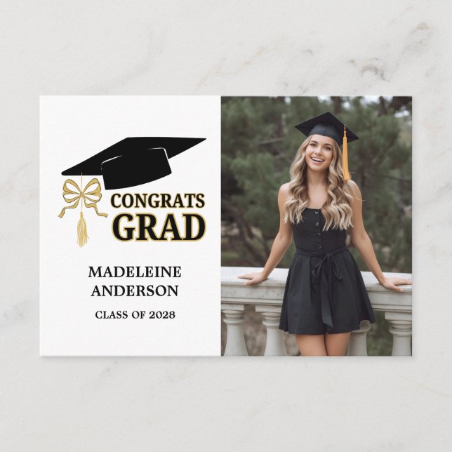 Modern Whimsical Gold Black Graduation Cap Tilläggskort (Framsida)