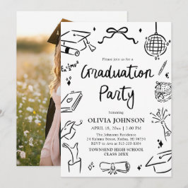 Modern Whimsical Hand Drawn Bow Graduation Party Inbjudningar