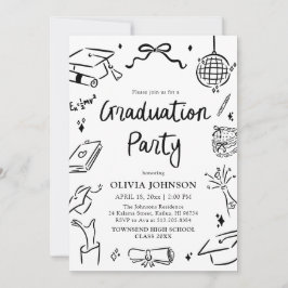 Modern Whimsical Hand Drawn Bow Graduation Party Inbjudningar