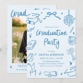 Modern Whimsical Hand Drawn Bow Graduation Party Inbjudningar