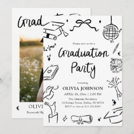 Modern Whimsical Hand Drawn Bow Graduation Party Inbjudningar