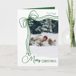 Modern Whimsical Hand Drawn Bow Photo Christmas Helgkort