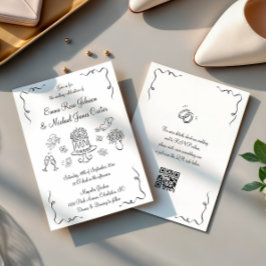 Modern Whimsical Hand plockade QR-kod Bröllop Inbjudningar