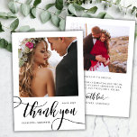 Modern Whimsical Huge Script 2 Photo Bröllop Tack Kort<br><div class="desc">Modern Boho Whimsical Chic Huge Guld Calligraphy Script 2 Photo Bröllop - tackkort. Snyggt bröllop tackar dig för att du har en lodrät foto på framsidan med texten "Tack" i ett snävt, snävt och snett tecken på typografi, dekorpenselskript för svan i svartvitt. På baksidan av det fördefinierade tacket får du...</div>