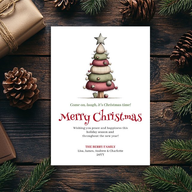 Modern Whimsical Julgran Redigerbar Kort (Modern Whimsical Christmas Tree Editable Card)