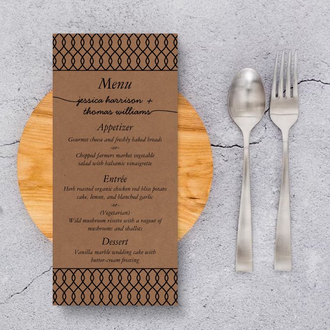 Modern Whimsical Kraft Bröllop Menu-kort Reklamkort (Skapare uppladdad)