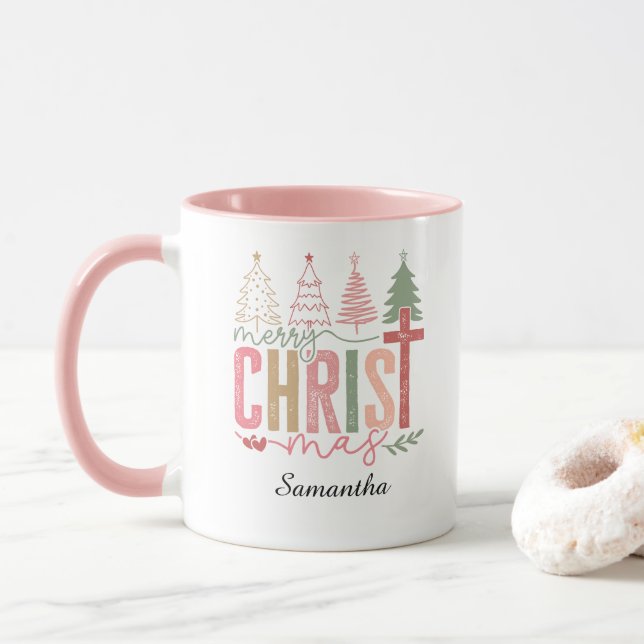 Modern Whimsical Pastell Merry Christ Mas Namn   Mugg (Med munk)