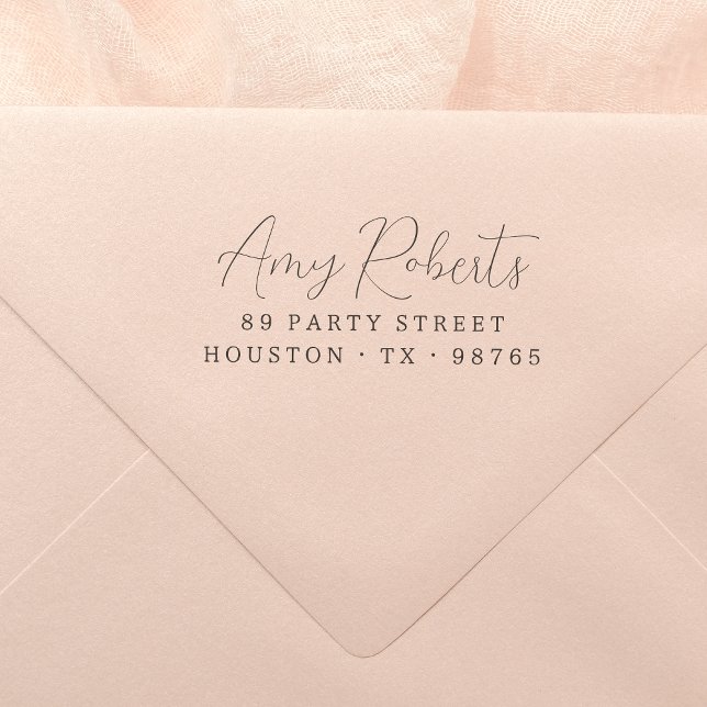 Modern Whimsical Script Namn Returadress Stämpel (Rubber Stamp Mock-up)