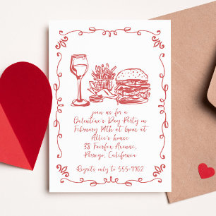 Modern Whimsical Vin Burger Galentine's Day Party Inbjudningar
