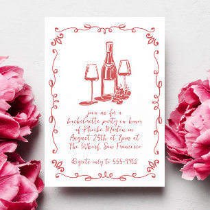 Modern Whimsical Vin Doodle Bachelorette Party Inbjudningar