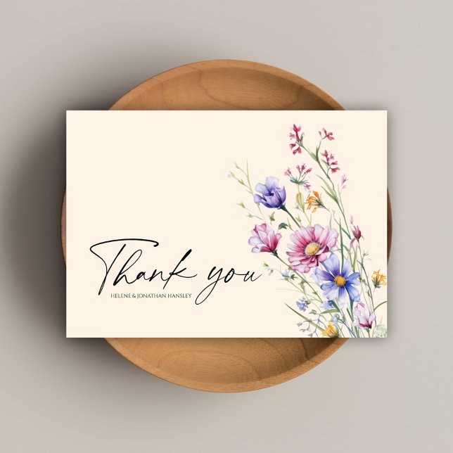 Modern Whimsical Wildblomma Bröllop Tack Kort (Modern Whimsical Wildflower Wedding Thank You Card)