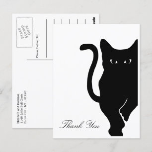 Modern Whimsique Black Cat Bröllop Tack Vykort