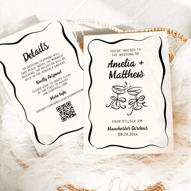Modern & Whimsiskal Handritad Bröllop + Detaljer Inbjudningar (Skapare uppladdad)