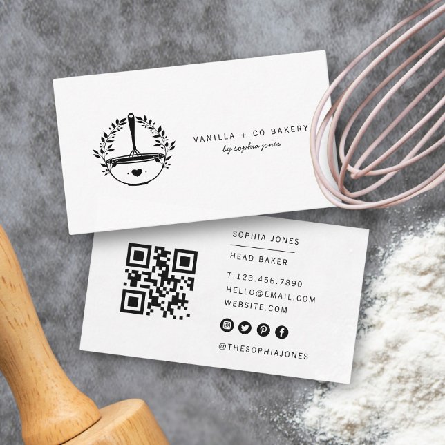 Modern Whisk Bakery Caterer Business QR-kod Visitkort (Skapare uppladdad)