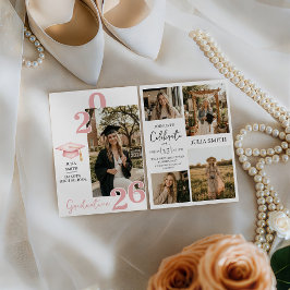 Modern White 4 Photo Graduation Invitation Inbjudningar