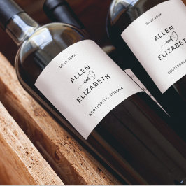 Modern White and Black Snyggt Bröllop Sparkling W Vinflaska Etikett