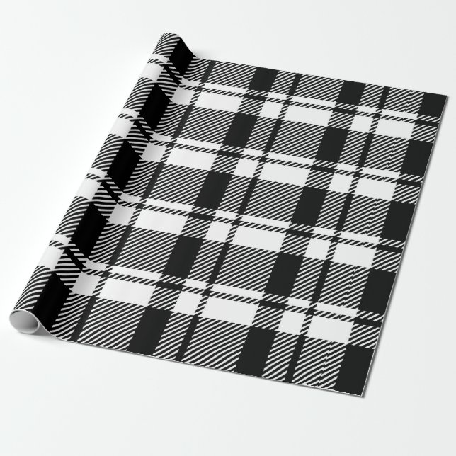 Modern White and Black Tartan Play Presentpapper (Utrullad)