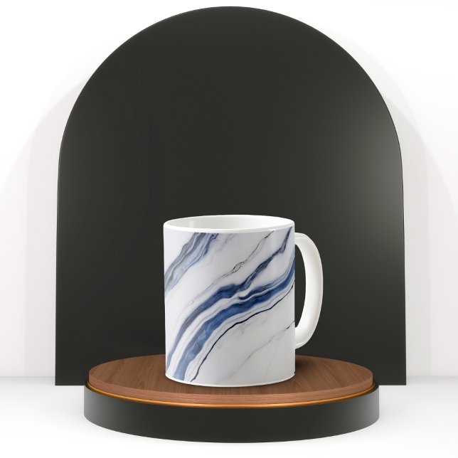 Modern White and Blue Minimalist Marble Kaffemugg (Skapare uppladdad)