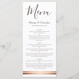 Modern White and Copper Bröllop Menu Meny