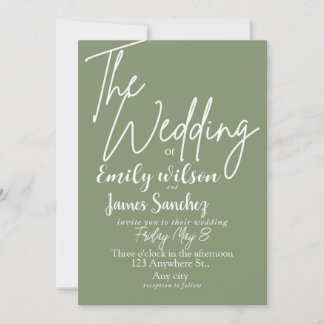 Modern White and Green Simple Wedding  Inbjudningar