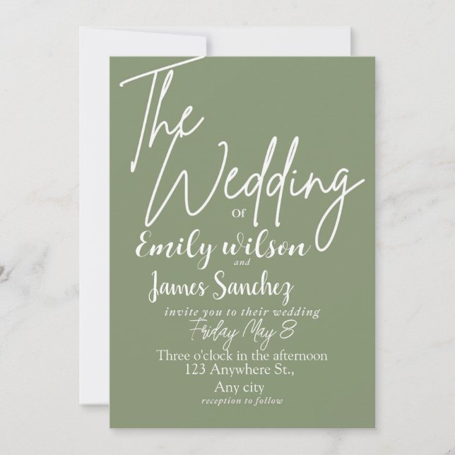 Modern White and Green Simple Wedding  Inbjudningar (Framsida)