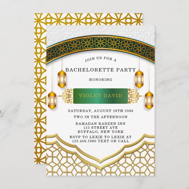 Modern White and Guld Islamic Bachelorette Party Inbjudningar (Fram/baksida)
