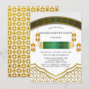 Modern White and Guld Islamic Bachelorette Party Inbjudningar