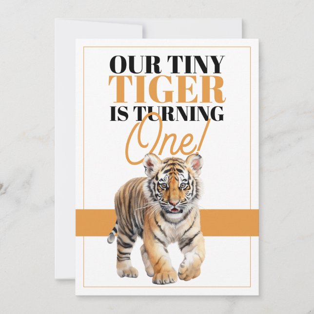 Modern White and Orange Vild Tiger Jungle Birthday Inbjudningar (Framsida)