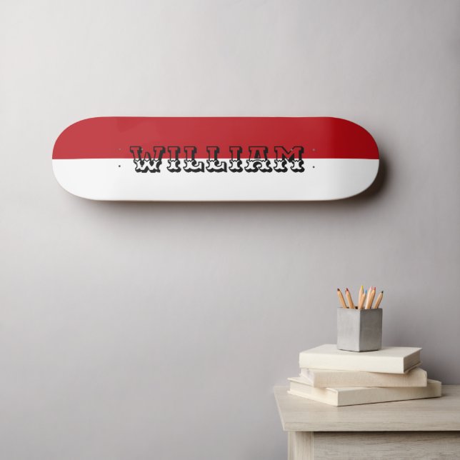 modern white and red personalized name mini skateboard bräda 18,5 cm (Väggkonst (Horz))