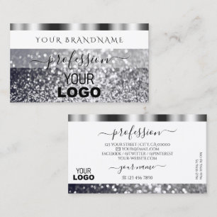 Modern White and Silver Sparkling Glitter Add Logo Visitkort
