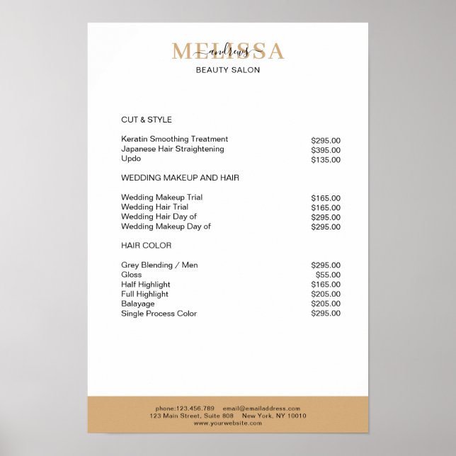 Modern White Beige Brown Pris List Poster (Framsidan)