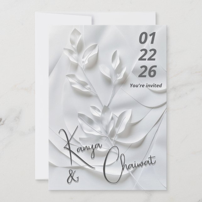 Modern White & Beige Wedding Invitation – Botanica Inbjudningar (Framsida)