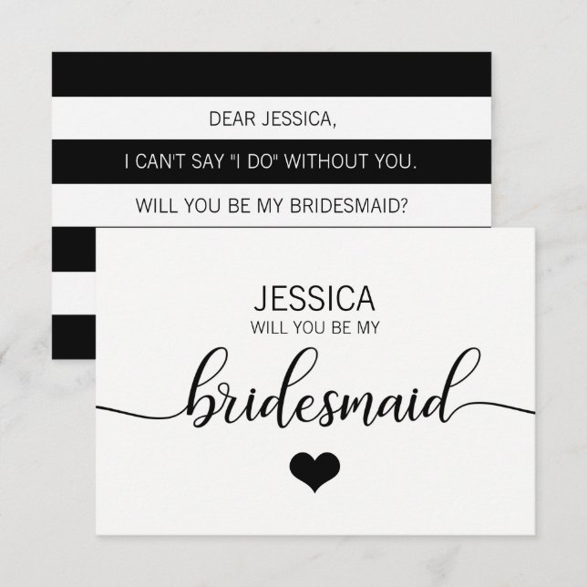 Modern White Black, blir du min Bridesmaid? Inbjudningar (Fram/baksida)