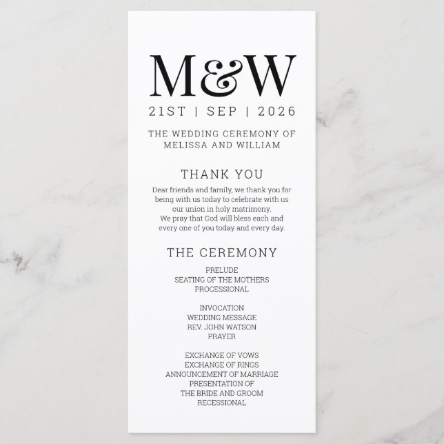 Modern White Black Bröllop Program (Framsida)