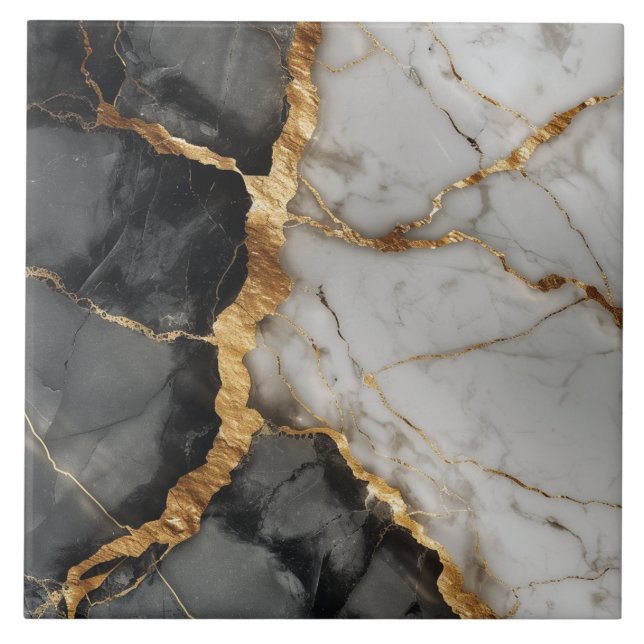 Modern White Black Guld Marble Kakelplatta (Framsidan)