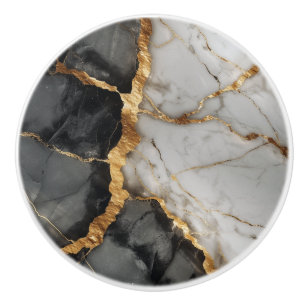 Modern White Black Guld Marble Knopp