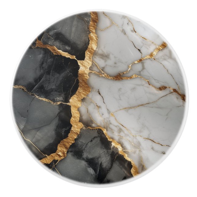 Modern White Black Guld Marble Knopp (Framsidan)