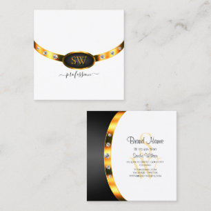 Modern White Black Guld med Initialer och diamante Fyrkantigt Visitkort
