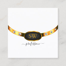 Modern White Black Guld med Initialer och diamante Fyrkantigt Visitkort