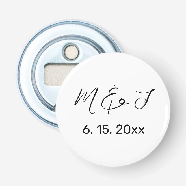 Modern White Black Hand Lettered Bröllop Flasköppnare (Framsidan)