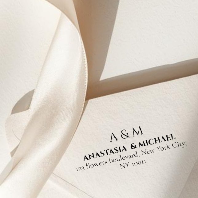 Modern white black minimal wedding return adress självfärgande stämpel (Skapare uppladdad)