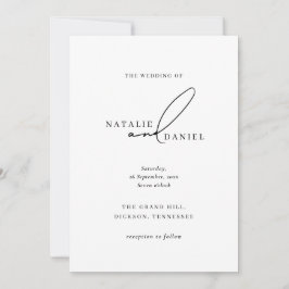 Modern White Black Minimum Classial Chic Bröllop Inbjudningar