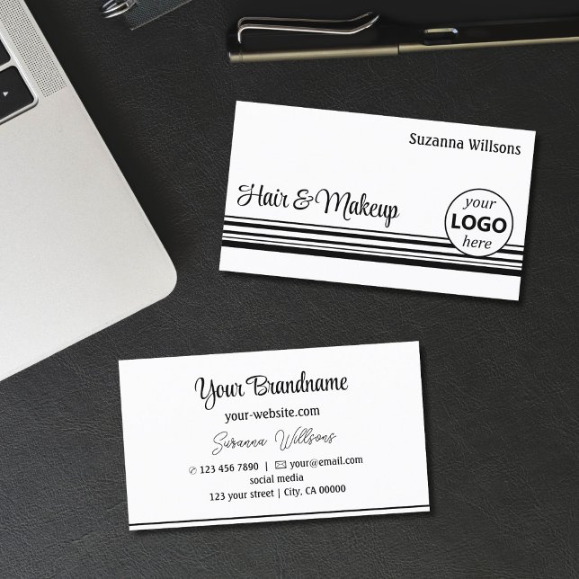 Modern White Black Rand med Logotyp Professionell Visitkort (Skapare uppladdad)