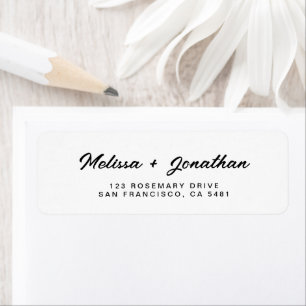 Modern White Black Script Bröllop Returadress Etikett
