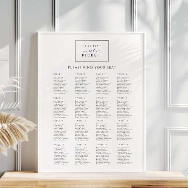 Modern White Black Wedding Seating Chart Poster (Skapare uppladdad)