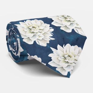 Modern White Blommigt Blue Neck Tie Slips