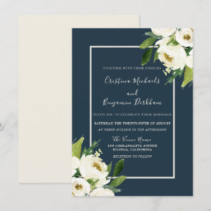 Modern White Blommigt Elegant Greenery Bröllop Inbjudningar