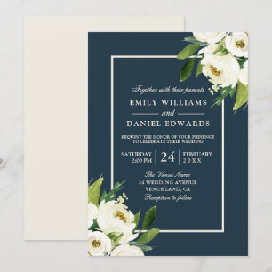 Modern White Blommigt Elegant Greenery Bröllop Inbjudningar