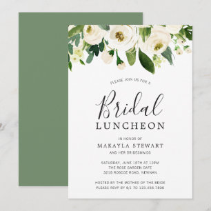 Modern White Blommigt Elegant Möhippa Luncheon Inbjudningar